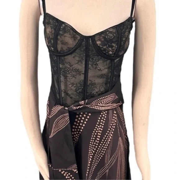 KATIE May Shannon Lace Bustier Tie Wrap Maxi Dress Gown Semi Sheer Size Large - Picture 15 of 15